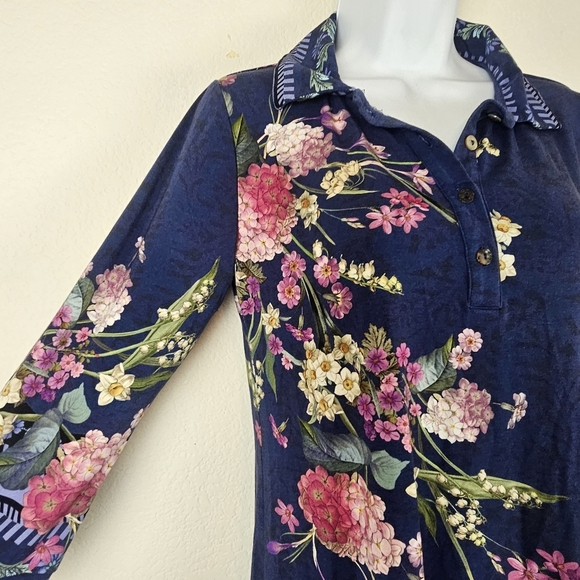Johnny Was Willowa Polo Tunic Dress Size M Floral Boho Button Front Bamboo Blend - Picture 5 of 11